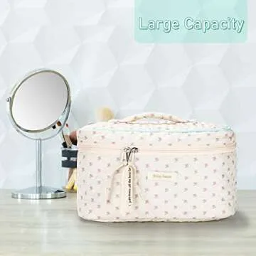 Sightor Cotton Makeup Bag - Spacious Quilted Travel Cosmetic Bag