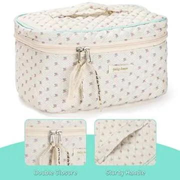 Sightor Cotton Makeup Bag - Spacious Quilted Travel Cosmetic Bag