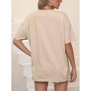Women’s Oversized New York Letter Graphic Print Short Sleeve Tunic Tops Crew Neck Loose Fit Tee Casual T Shirts