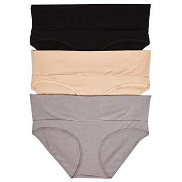 Motherhood Maternity Women's Maternity 3 Pack Panties S-3X, Black, Nude, Flat Grey/Multi Pack, Mediu...