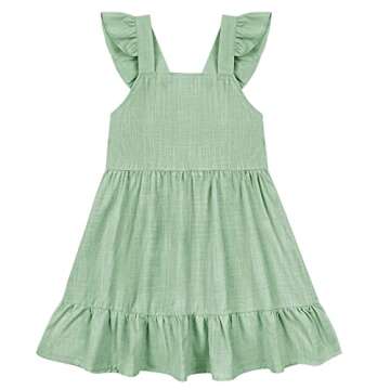 Toddler Girls Cotton Linen Smocking Dress Solid Ruffle Halter Sleeveless Dresses for Spring Summer (...