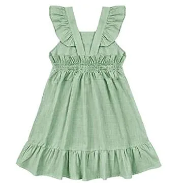 Toddler Cotton Linen Smocking Dress for Spring Summer