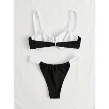 SOLY HUX Women's Color Block Underwire Bikini Sets Bathing Suits Two Piece Swimsuits Black and White...