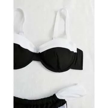 SOLY HUX Women's Color Block Underwire Bikini Sets Bathing Suits Two Piece Swimsuits Black and White Colorblock XS