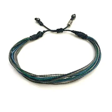 Woven Knot Friendship Bracelet for Men in Navy Blue Green and Gray w/Hematite Stones - Handmade Jewe...