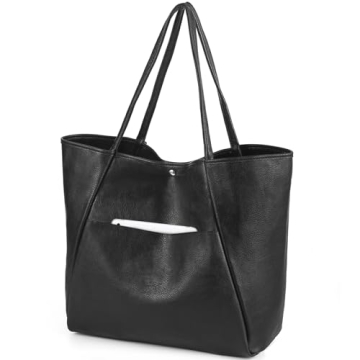 Monrich Black Tote Bag for Women Work 25L Large Travel Vegan Leather Ladies Handbags Weekender Purse...