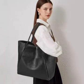 Monrich Black Vegan Leather Tote Bag for Women 25L