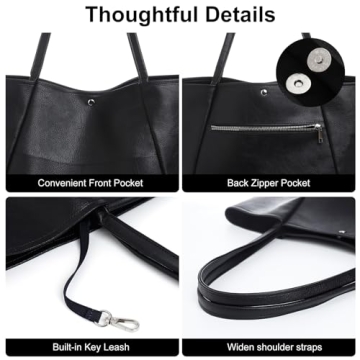 Monrich Black Vegan Leather Tote Bag for Women 25L