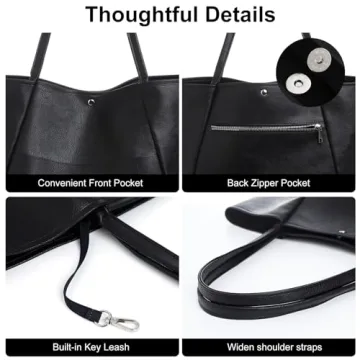 Monrich Black Vegan Leather Tote Bag for Women 25L