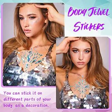 Leelosp 8 Set Halloween Jewels Tattoo Body Gems Rhinestone Sticker with 6 Boxes Chunky Holographic Face Hair Glitter Crystals Face Stickers Jewels for Rave Festival Makeup(Vivid Style)