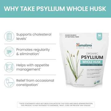 Himalaya Organic Psyllium Whole Husk, Natural Daily Fiber Supplement, Regularity, Appetite Management, USDA Certified Organic, Non-GMO, 56-Tablespoon Supply, Unflavored, 12 Oz