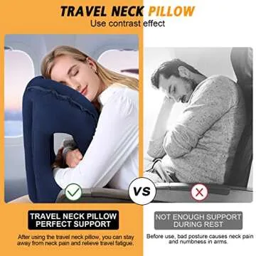 Inflatable Travel Pillow,Multifunction Travel Neck Pillow for Airplane to Avoid Neck and Shoulder Pain,Support Head,Neck,Used for Sleeping Rest, Airplane and Home Use,with Eye Mask, Earplugs,Blue