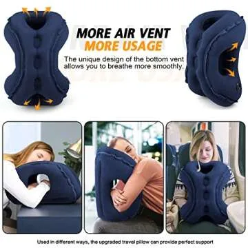 Inflatable Travel Pillow,Multifunction Travel Neck Pillow for Airplane to Avoid Neck and Shoulder Pain,Support Head,Neck,Used for Sleeping Rest, Airplane and Home Use,with Eye Mask, Earplugs,Blue