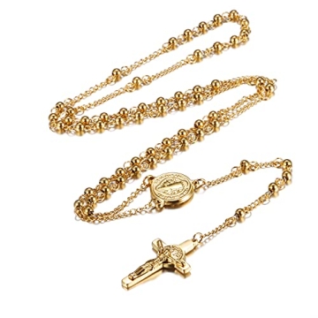 Rofusn Gold Rosary Beads Cross Necklace - Stylish Religious Jewelry for All