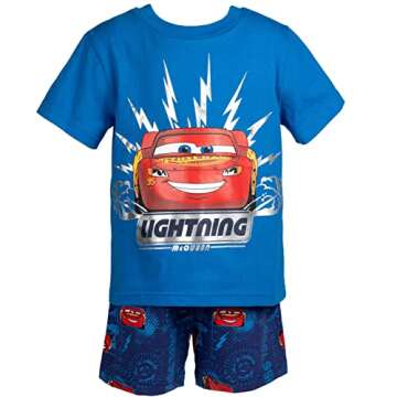 Disney Pixar Cars Lightning McQueen Toddler Boys T-Shirt and French Terry Shorts Outfit Set Blue 3T