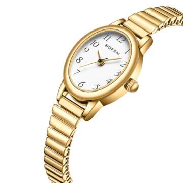 BOFAN Small Gold Watches for Women Easy Read Ladies Quartz Wrist Watch with Stainless Steel Expansio...