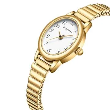 BOFAN Small Gold Watches for Women Easy Read Ladies Quartz Wrist Watch with Stainless Steel Expansio...