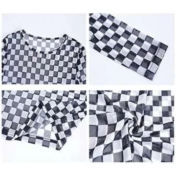 KACAOAC Women's Long Sleeve Checkered Print Sexy See Through Sheer Mesh Crop Top Tee T Shirts