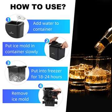 Kuukotek Professional Crystal Clear 2.4inch Sphere Ice Ball Mold for For Wine Lover, Set of 4 with Storage Bag and Ice Tong, Reusable and BPA Free, Large Ice Ball Maker