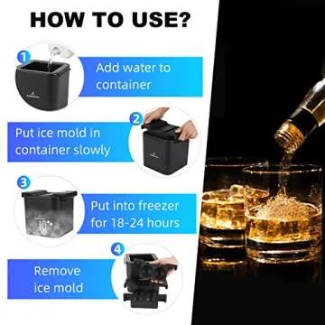 Kuukotek Professional Crystal Clear 2.4inch Sphere Ice Ball Mold for For Wine Lover, Set of 4 with Storage Bag and Ice Tong, Reusable and BPA Free, Large Ice Ball Maker