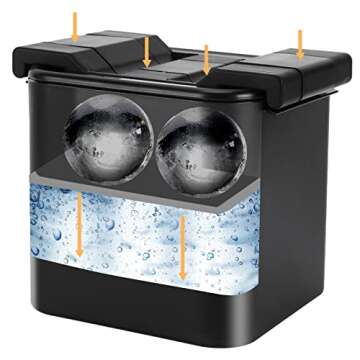 Kuukotek Professional Crystal Clear 2.4inch Sphere Ice Ball Mold for For Wine Lover, Set of 4 with Storage Bag and Ice Tong, Reusable and BPA Free, Large Ice Ball Maker