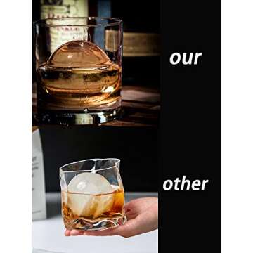 Kuukotek Professional Crystal Clear 2.4inch Sphere Ice Ball Mold for For Wine Lover, Set of 4 with Storage Bag and Ice Tong, Reusable and BPA Free, Large Ice Ball Maker