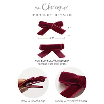 Cherssy Velvet Bows for Baby Girls - 20pcs Tiny Hair Clips for Infants