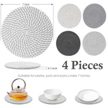 Billbotk 7" Trivets for Hot Dishes, Hot pots and Pans, 4 Heat Resistant Hot Pads, Pot Holders for Ki...