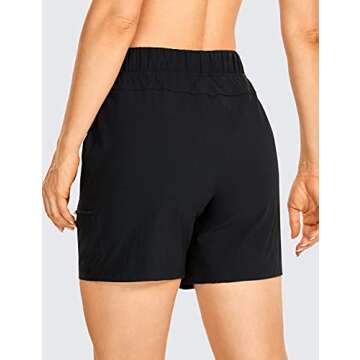 CRZ YOGA Women's Lightweight Cargo Hiking Shorts with Belt 6'' - Stretch Long Summer Athletic Outdoor Workout Shorts Pockets Black Large
