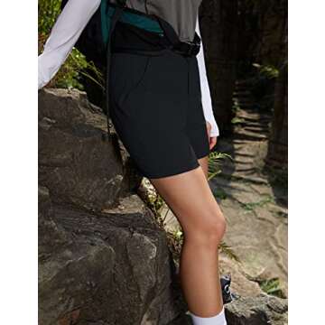 CRZ YOGA Women's Lightweight Cargo Hiking Shorts with Belt 6'' - Stretch Long Summer Athletic Outdoor Workout Shorts Pockets Black Large
