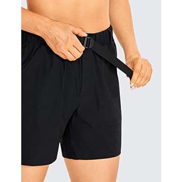 CRZ YOGA Women's Lightweight Cargo Hiking Shorts with Belt 6'' - Stretch Long Summer Athletic Outdoor Workout Shorts Pockets Black Large