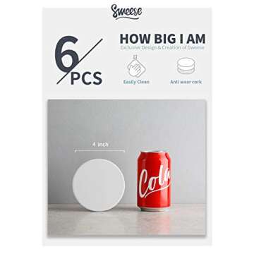 Stylish Sweese Porcelain Coasters Set of 6 with Cork Back