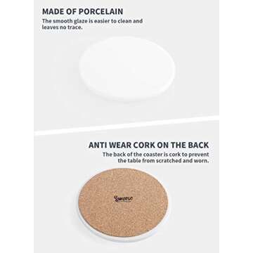 Stylish Sweese Porcelain Coasters Set of 6 with Cork Back