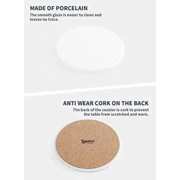 Stylish Sweese Porcelain Coasters Set of 6 with Cork Back