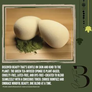 Bumfuzz Green Tea Beauty Sponge - Plant-Based, Eco-Friendly, Cruelty-Free, Dye-Free & Latex-Free Blender, Biodegradable & Vegan Makeup Sponge, Makeup Blender, Perfect for Liquid & Powder (1 Count)