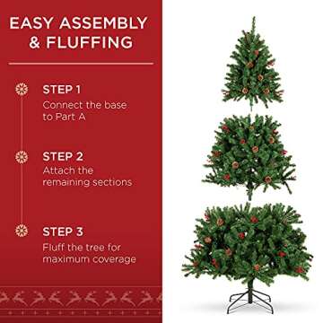 Best Choice Products 6ft Pre-Lit Pre-Decorated Spruce Hinged Artificial Christmas Tree w/ 798 Tips, Pinecones, Berries, 250 Lights, Metal Base
