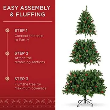 Best Choice Products 6ft Pre-Lit Pre-Decorated Spruce Hinged Artificial Christmas Tree w/ 798 Tips, Pinecones, Berries, 250 Lights, Metal Base