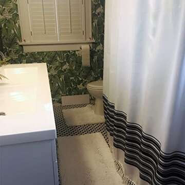 Felisa Blue Striped Shower Curtain Liner with Double Knot Fringe, Farmhouse Boho Fabric Shower Curtain for Bathroom,Machine Washable,72"x72"