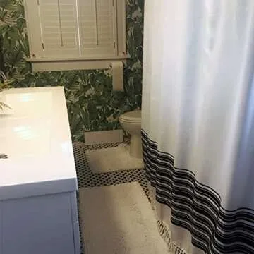 Felisa Blue Striped Shower Curtain Liner with Double Knot Fringe, Farmhouse Boho Fabric Shower Curtain for Bathroom,Machine Washable,72"x72"