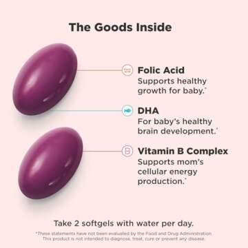 OLLY Ultra Strength Prenatal Multivitamin Softgels, Supports Healthy Growth, Brain Development, Iron, Folic Acid, DHA, Vitamins C, E, 30 Day Supply-60 Count