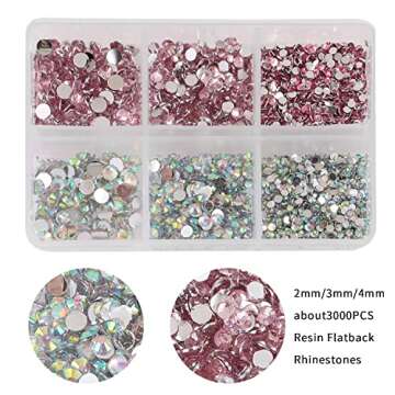 3000pcs Flatback Rhinestones for Crafts,Pink and White Crystals Rhinestone,Resin Flatback Rhinestones Glitter Gems Nail Diamonds Rhinestones Flatback Rhinestones for Clothes Accessories DIY