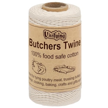 Vivifying Butchers Twine, 328 Feet 3Ply Cotton Bakers Twine, Food Safe Cooking String for Tying Meat...