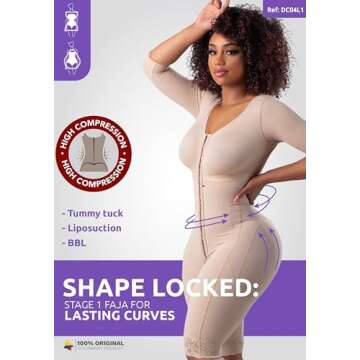 Snatched Body Women's Stage 1 Full Body Shapewear Faja Colombiana Post Surgery Compression BBL Black...