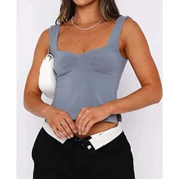 BAIGRAM Women’s Sleeveless Slim Crop Tank Top with Sweetheart Neckline