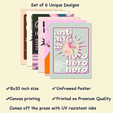 HENCT 6 Pieces Music Poster Home Decor By Singer Album Cover Posters Canvas Wall Art HD Picture Print Living Room Bedroom Decorative Painting Vintage Room Aesthetics (6P 8x10in Unframed)