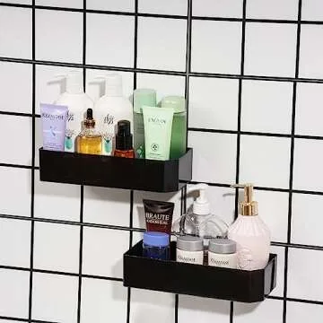 Cq acrylic Black Shower Caddy Organizer,Adhesive Shower Organizer for Bathroom Storage,No Drilling Wall Shower Shelves, Rustproof Plastic Shower Rack for Bathroom, Shower Accessories,Transparent,2PCS