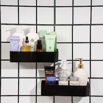 Cq acrylic Black Shower Caddy Organizer,Adhesive Shower Organizer for Bathroom Storage,No Drilling Wall Shower Shelves, Rustproof Plastic Shower Rack for Bathroom, Shower Accessories,Transparent,2PCS