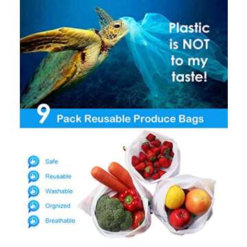 Reusable Mesh Produce Bags Washable, Eco Friendly Produce Bags Nonplastic Zero-Waste Reusable Produce Bags with Drawstring & Tare Weight Tags for Fruits and Veggies, Grocery Storage 3 Sizes (9)