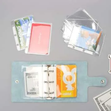NatSumeBasics 12 A9 Mini Binder Pockets Zipless Clear Cash Envelopes PVC Sheet Protectors 3 Holes Inserts for 3 Ring A9 Planner Organizer Photos Cards Bills (Clear A9)