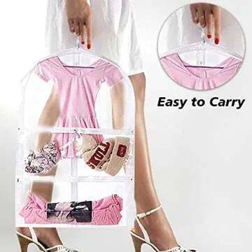 3 Packs Clear Kids Dance Costume Garment Bags,Garment Bag 35 Inch for Dance Competitions,Foldable Travel Storage Cover Bag with 3 Zipper Pockets